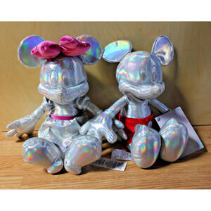 2023 Disney 100th Anniversary Mickey & Minnie Mouse Silver Platinum Plush Set